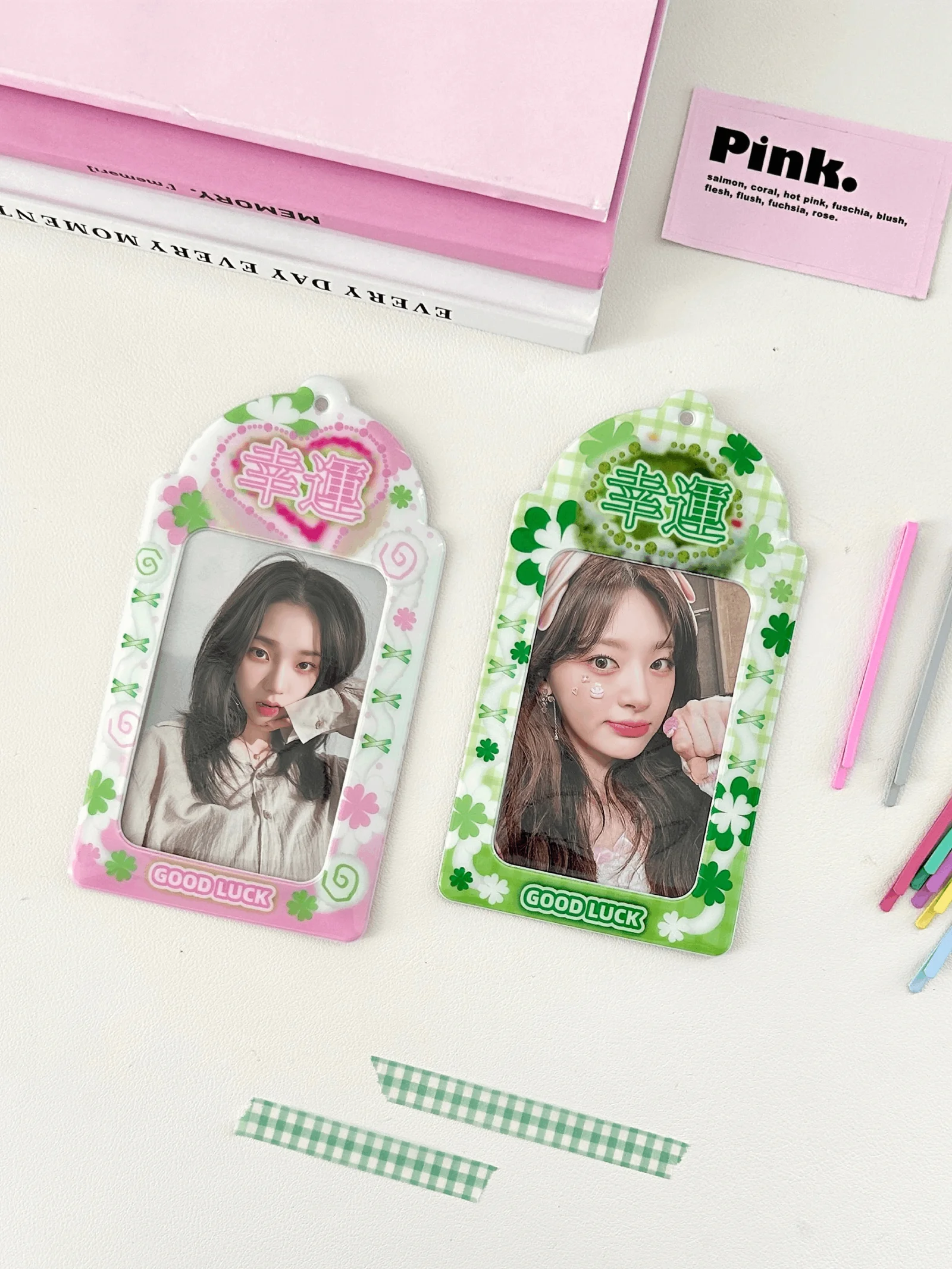 Lucky Clover Photocard Holder Keychain Kpop Idol Photo Sleeve ID Card Cover Student Bag Pendant Gift For Kpop Fans