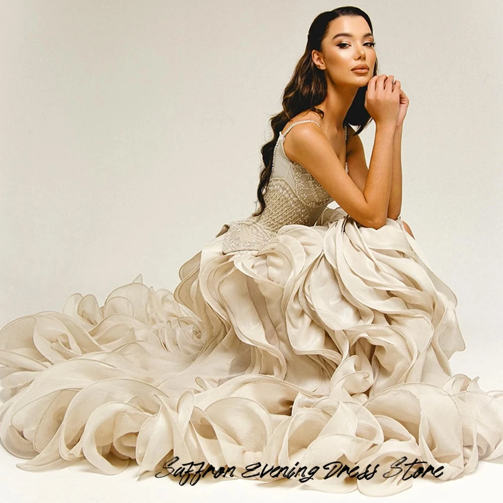 Customized Spaghetti Straps Elegant Saudi Arabia Evening Dresses High Quality Bespoke Occasion Gown Exquisite Organza Prom Dress image 5