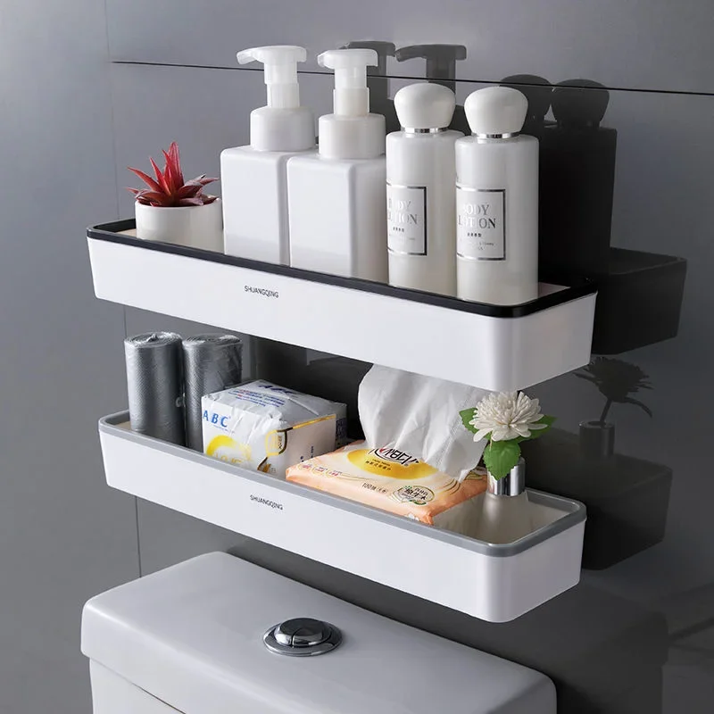 Toilet Bathroom Storage Cabinet Rack Wall Hanging Hole Free Multifunctional Artifact Above Toilet Rack White Shelf Organizer