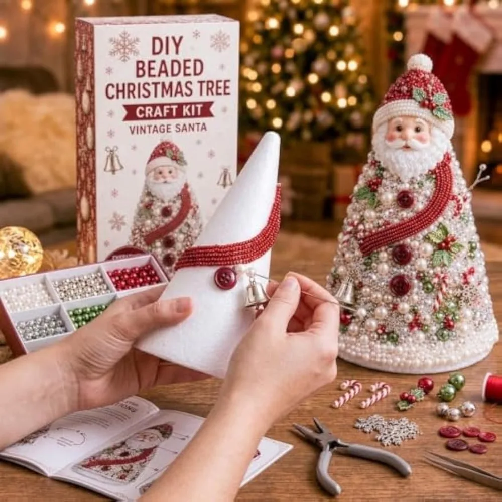 DIY Beaded Christmas Tree Craft Kit for Adults, Christmas Tree Making Kit with Beads, Handmade Holiday Craft Project, Tabletop Christmas Decoration, Christmas Gift for Craft Lovers