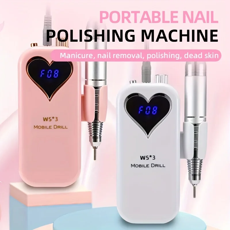 Tragbare Nagelbohrmaschine, kompakte Nagelfeile für Maniküre, Nagelhautentfernung, Nagelpolieren, 0–35000 U/min, mit sichtbarem Display