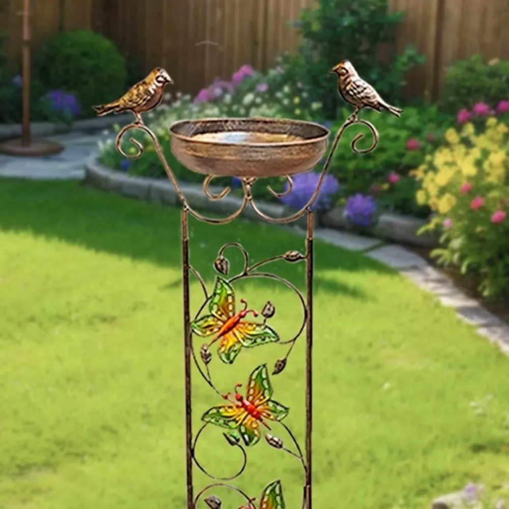 Decorative Metal Bird Bath Freestanding Detachable Climbing Plant Support Flower Rack Sturdy Bird Bath Feeder Yard Decor