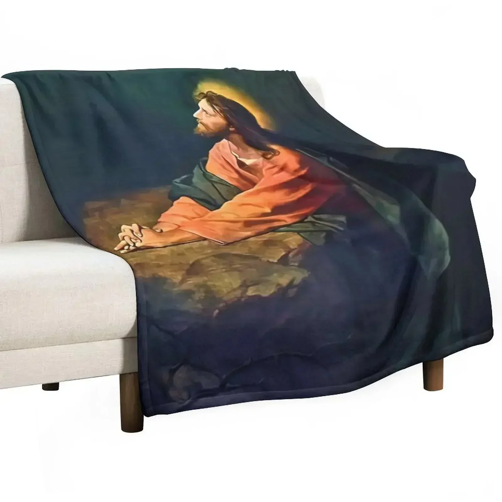 Manta Decorativa Católica con Diseño de la Agonia de Jesucristo en el Jardín de Gethsemane, Pasión de Cristo, Crucifixión, Cruz, Estilo Hofmann
