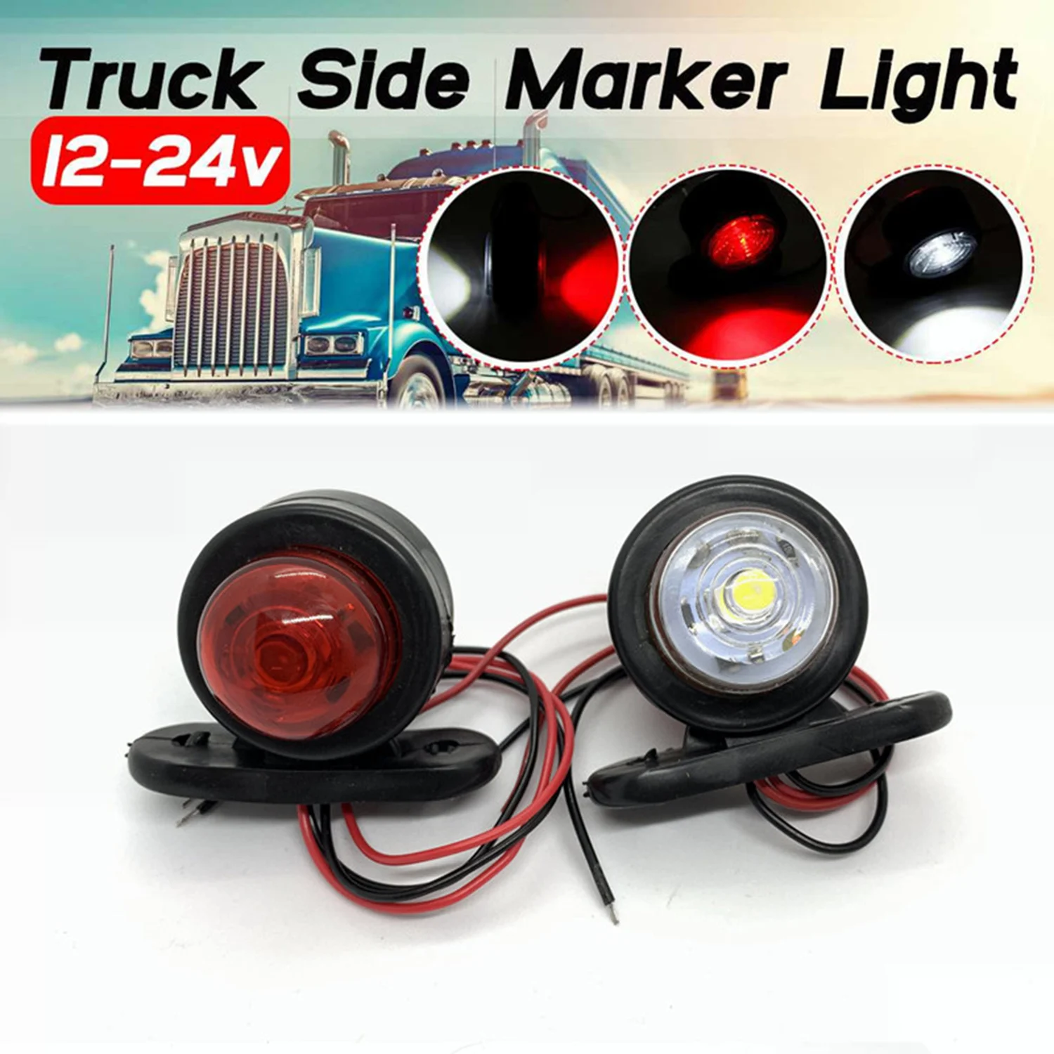 

2PCS 12V 24V Truck Trailer Lights LED Side Marker Position Lamp Lorry Tractor Clearance Lamps Parking Light Red White