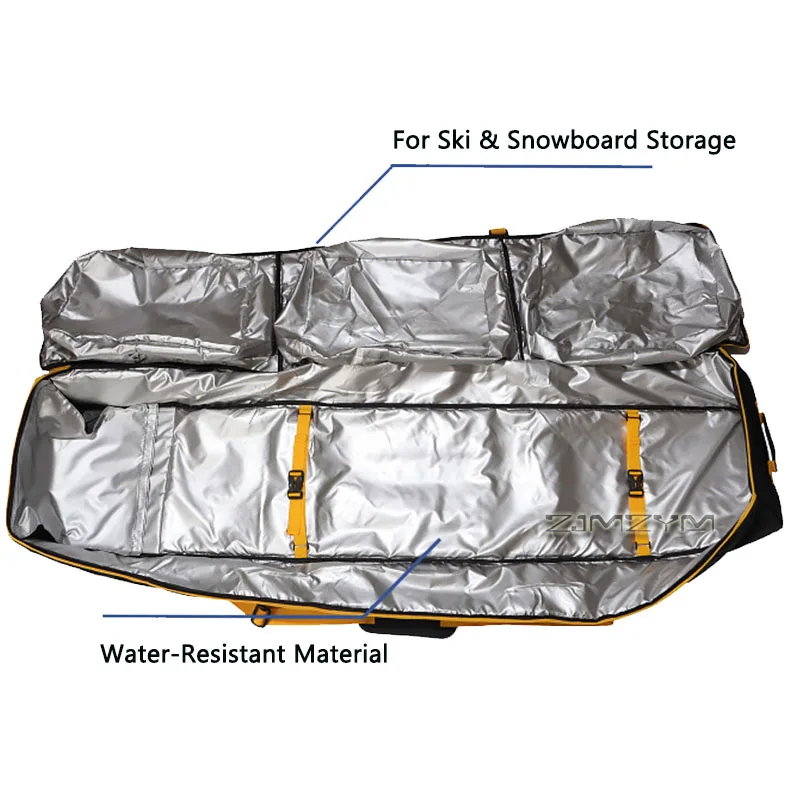 Rolling Ski Snowboard Bag with Multi Pockets Multi-Functional Ski Gear Storage Backpack for Skis Snowboard Boots Helmet