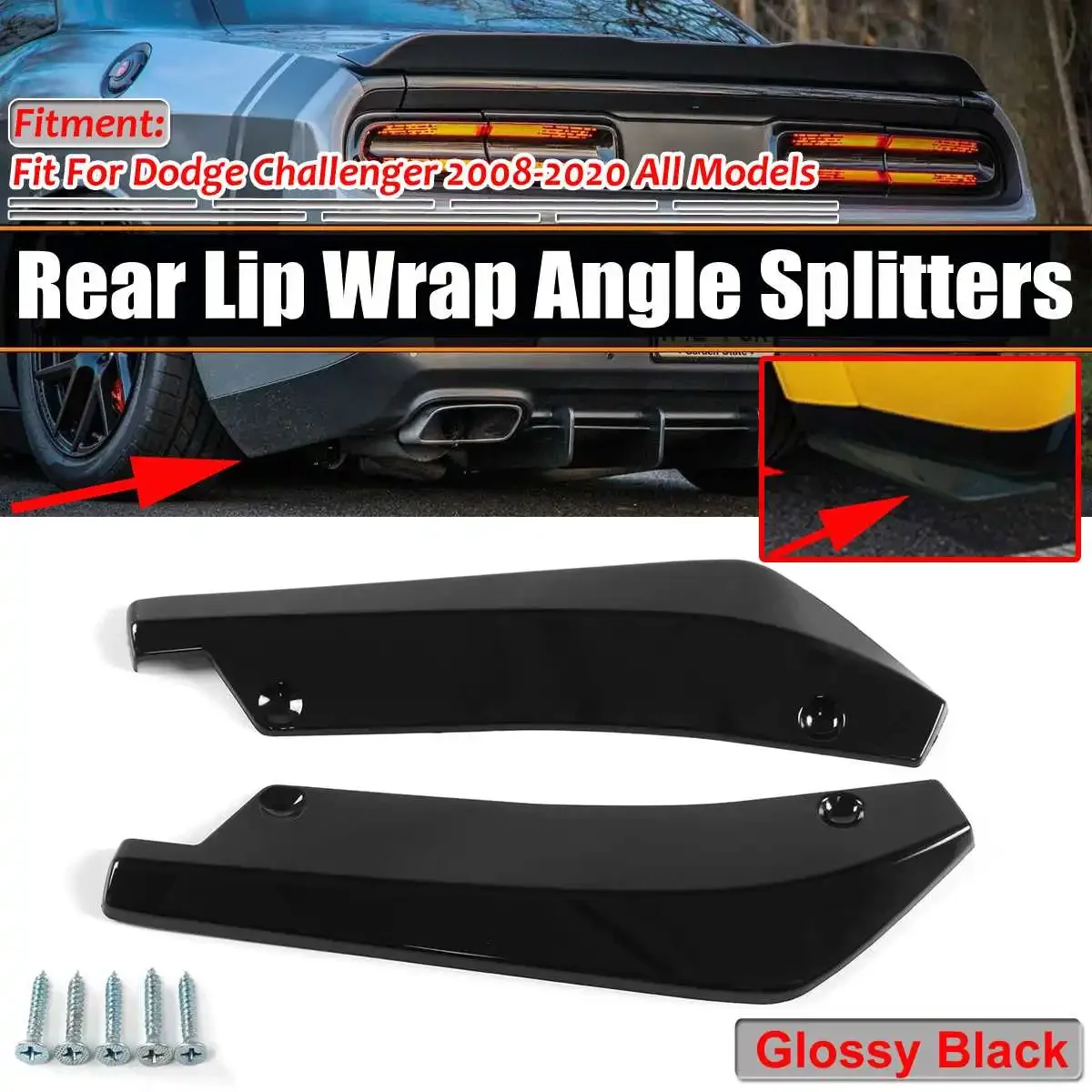 

Universal 2pcs Bright Black Car Rear Bumper Diffuser Protector Rear Lip Wrap Angle Splitters Fit For Dodge Challenger 2008-2020