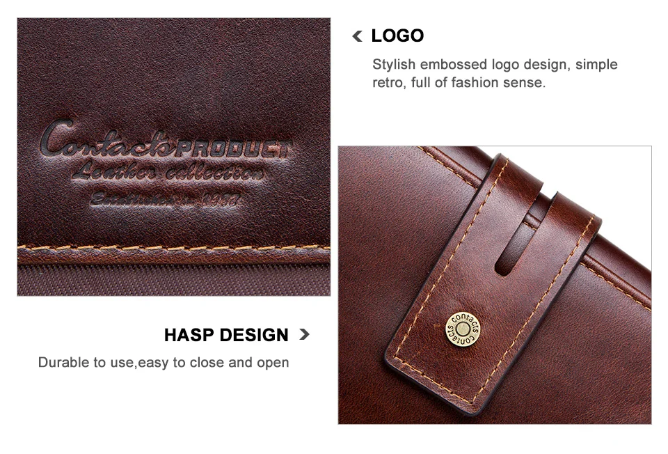CONTACT'S Clutch-Taschen aus echtem Leder für Herren, lange Vintage-Handtaschen mit Reißverschluss, Kartenhalter, Münzgeldbörsen, Geldklammer, Herren-Geldbörsen – Detail 17