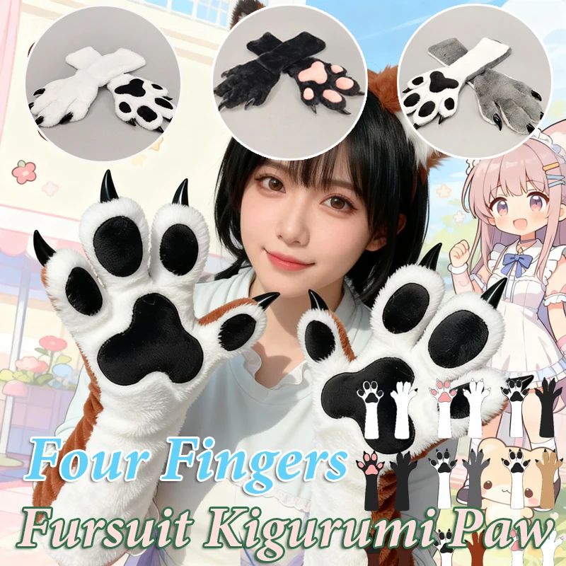 New Fursuit Furry Paw Gloves Claws Pads Cat Fox Wolf Cosplay Mittens for Halloween Comic Con Kigurumi Party Cosplay Costume