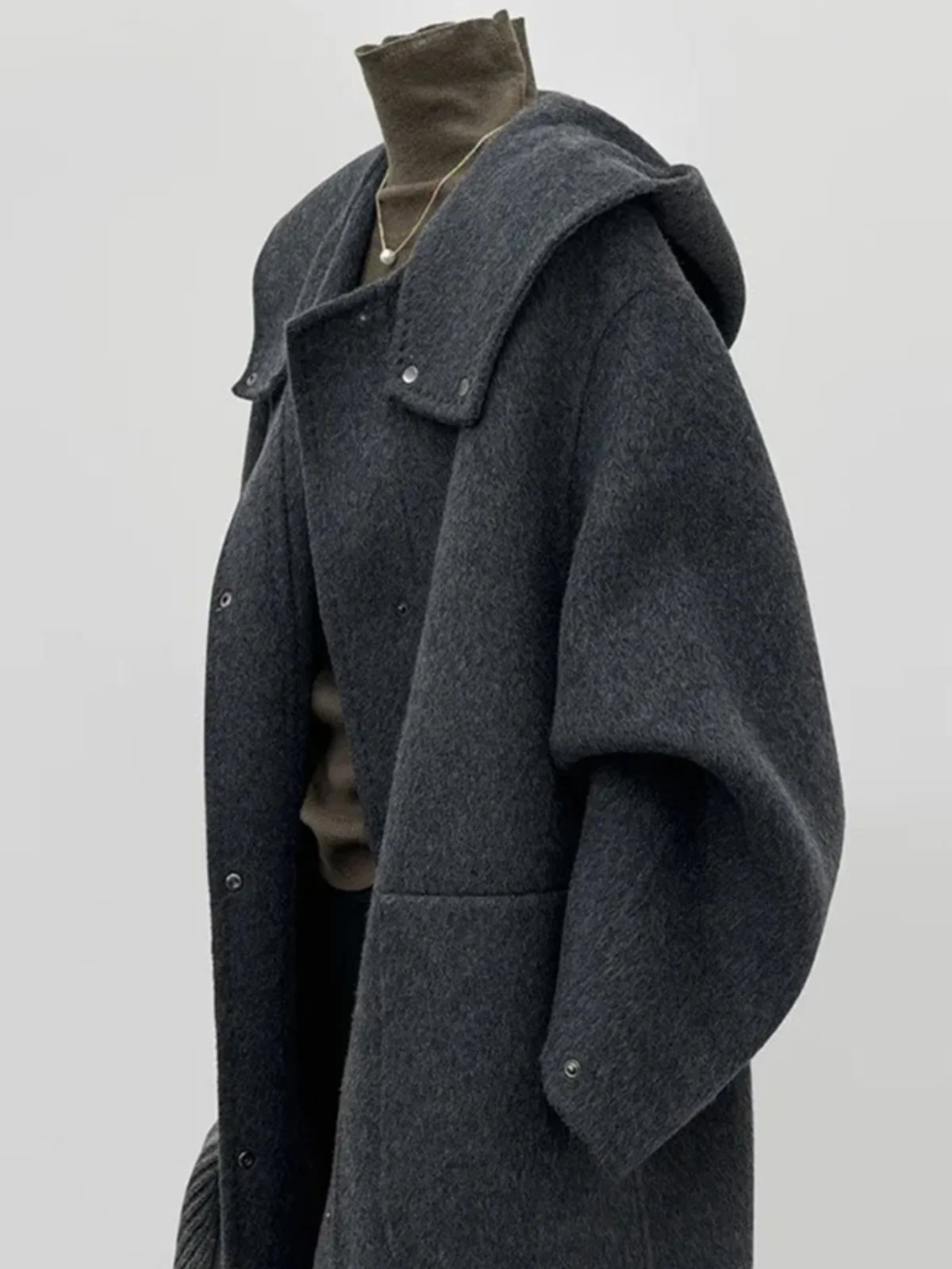 Korean Style Hooded Woolen Coat Women's Autumn Winter New Long Loose Slimming Simple Commute Woolen Jacket Straight Tube Type