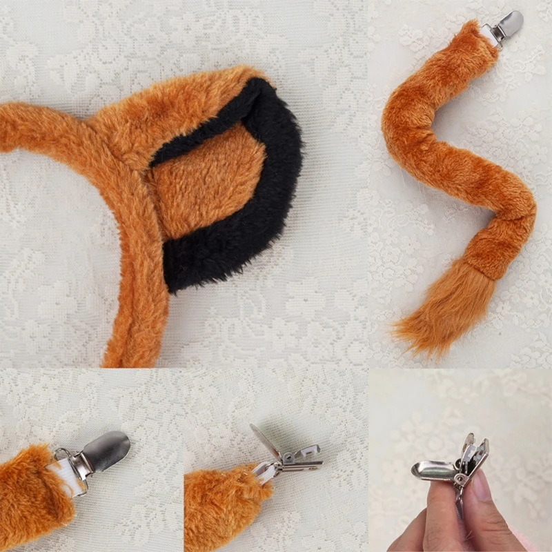 Dzieci Halloween strój lwa lew przebranie na karnawał zestaw ogonem lwa opaska uchem lwa spódnica muszką i rękawiczki