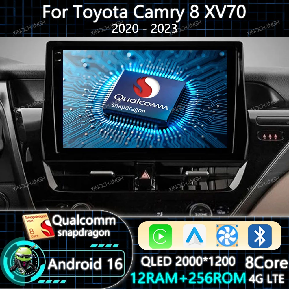 Android 16 Car Radio Carplay Auto For Toyota Camry 8 XV70 2020 - 2023 QLED 2DIN GPS Multimedia Video Player 4G WIFI BT Head Unit