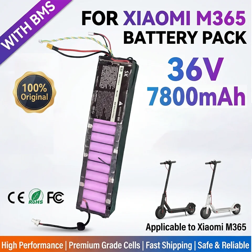 

For Xiaomi M365 M356 Battery 36V 7800mAh Pro Scooter Replacement Pack BMS Smart Bluetooth Communication Board CE Li-ion