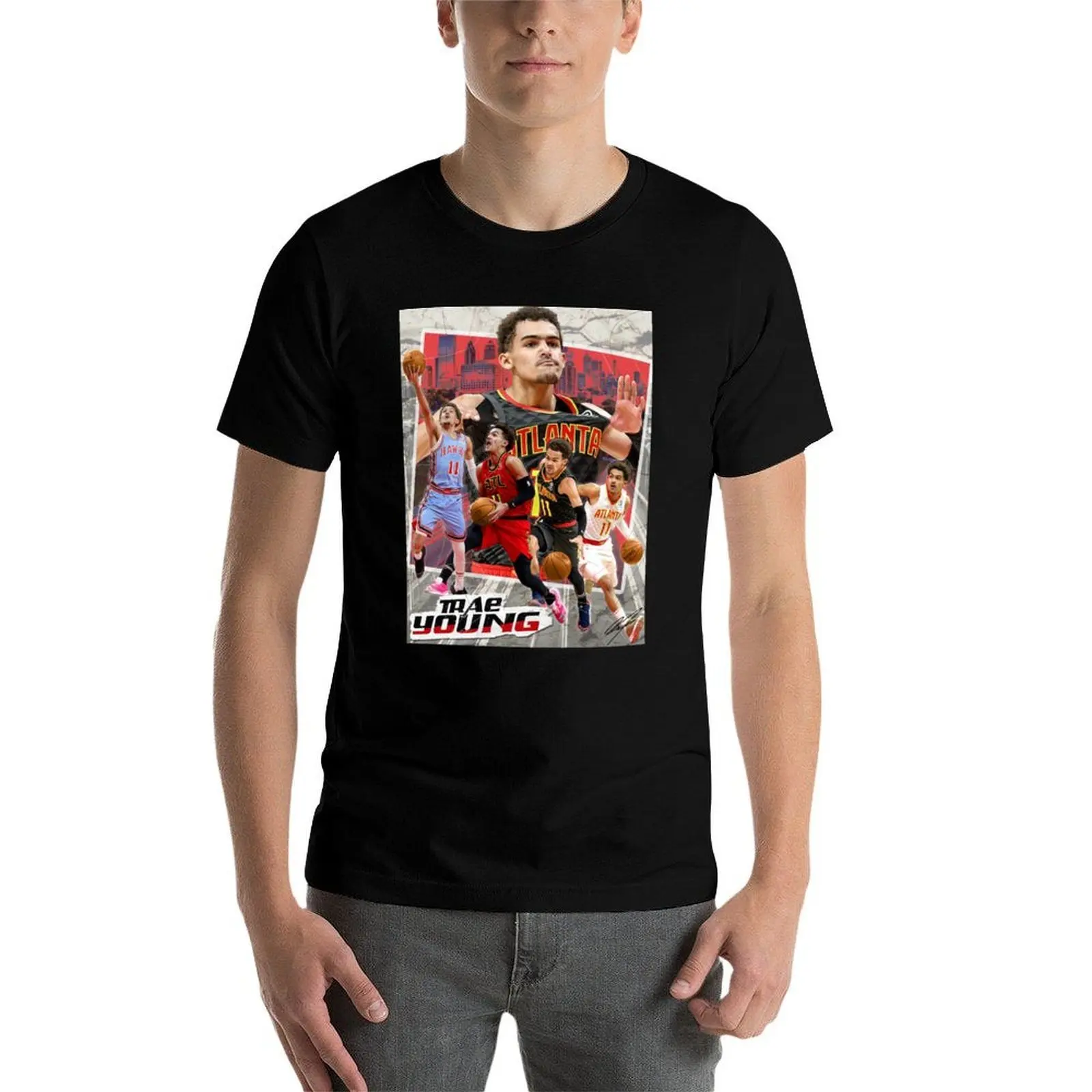 تي شيرت Trae Young تي شيرت رجالي من القطن الثقيل تي شيرت للرجال