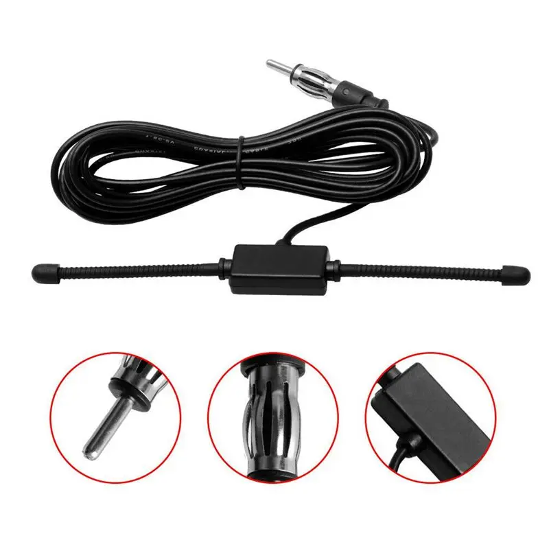 A82U-1X Black Universal Car Boat Stereo AM FM Dipole Antenna Adhesive Mount Glass Antenna Radio Antenna