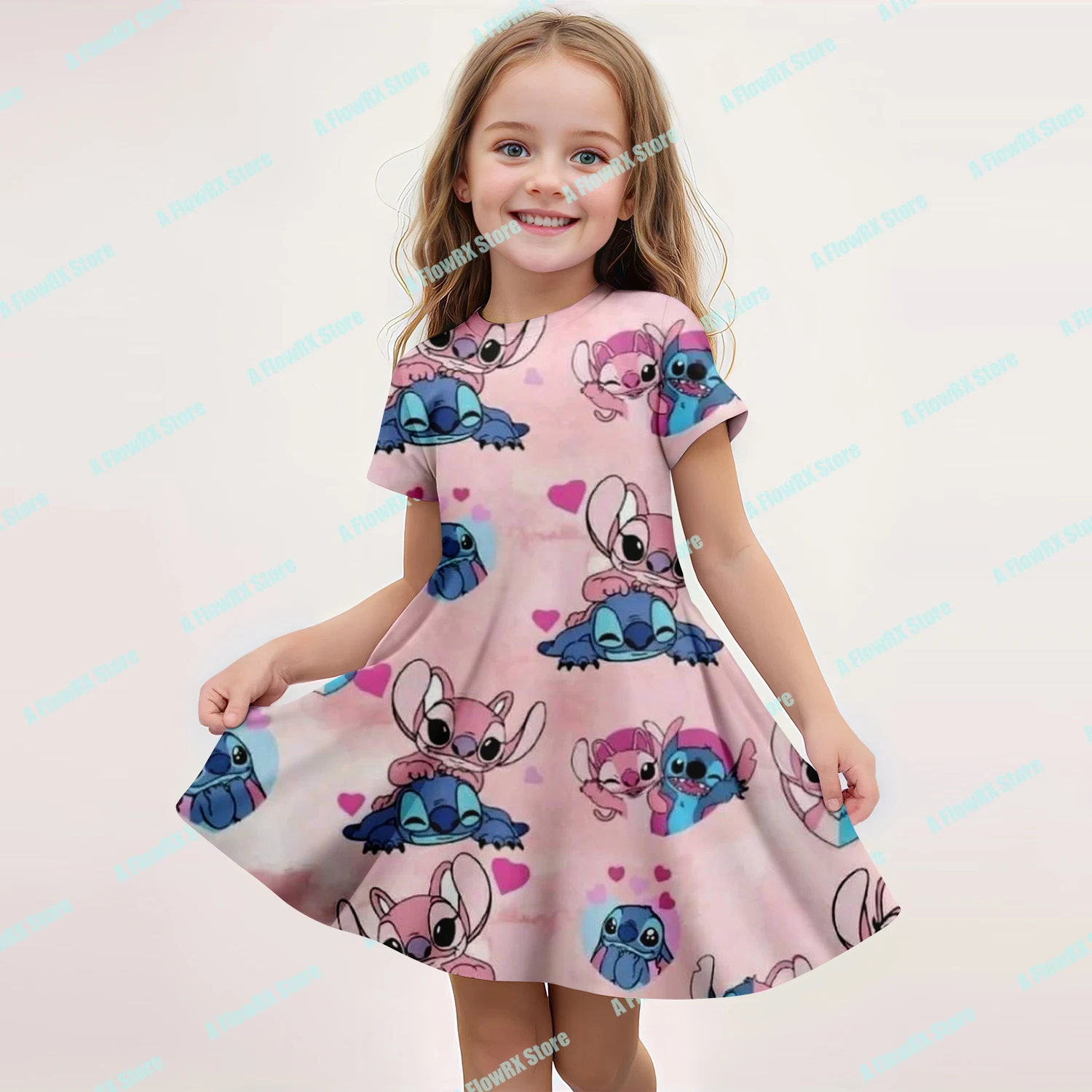 

Stitch 3D Printed Short-sleeved Dress Ideal for Casual Outdoor Suitable for Men Women, Adults & Kids Breathable Comfortable