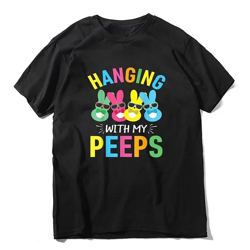 

Hangin with My Peeps Cute Bunny Easter Boy's Fashion T-Shirt Lovely Rabbit Graphic Tee Top Gift Unique Print Short Sleeve Outfit