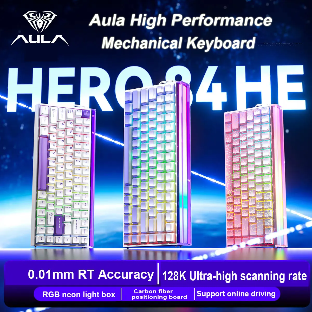 AULA HERO 84 HE Wired Magnetic Switch Gaming Keyboard 8K Polling Rate Music Rhythm RGB Backlit High Performance for office Game