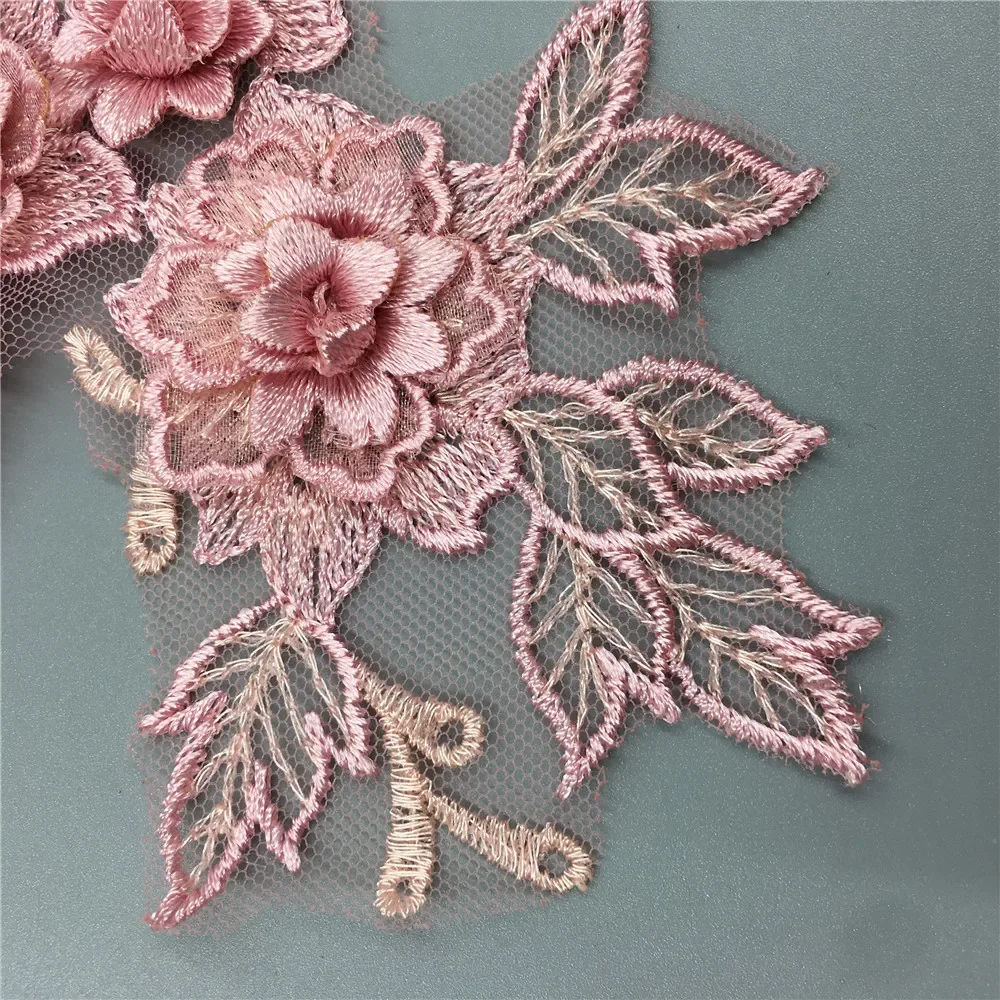 Craft supplies needlework applique decoration lace sewing 3D embroidery fabric supplies decoration wedding dress 1 pair for sale