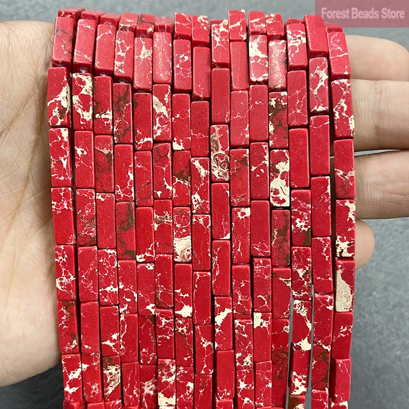 Natural Square Tube Red Sea Sediment Turquoise Imperial Jaspers Spacer Beads 13x4mm for Jewelry Making Bracelet 15'' Strand