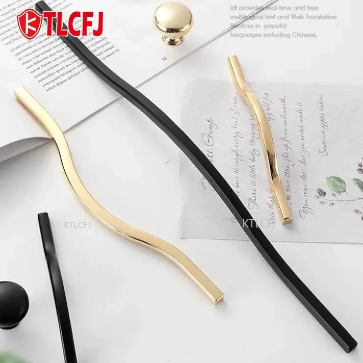 KTLCFJ Cabinet Door Wardrobe Door Handle Wardrobe Handle Luxury Modern Minimalist Cabinet Black and Gold Drawer Long Handle