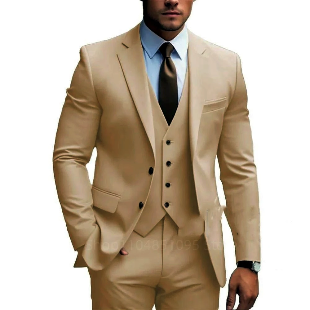 

Business Men 3 Pieces Suits Slim Fit Notch Lapel Blazer Groom Tuxedos Wedding Men Suit Terno Masculino Party(Jacket+Pant+Vest)