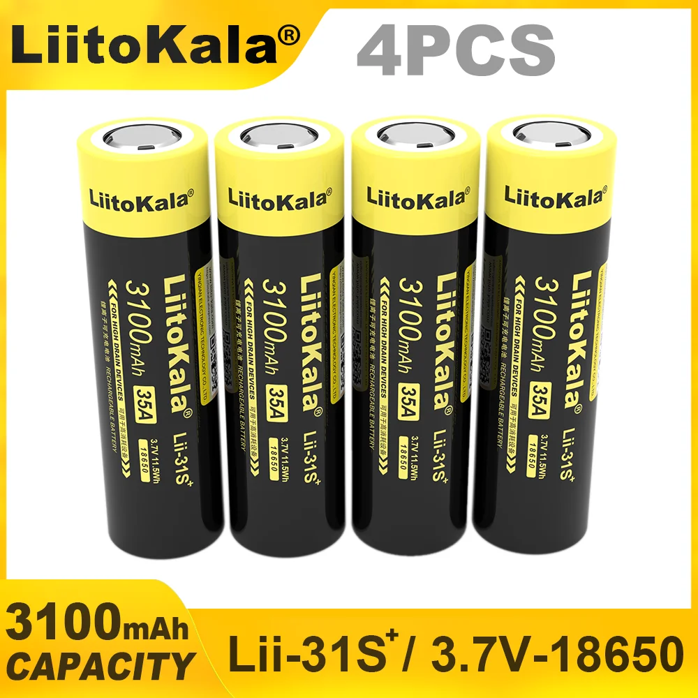 4PCS LiitoKala Lii-31S 18650 Battery 3.7V Li-ion 3100mA Instant Maximum 35A Power Battery For High Drain Devices.