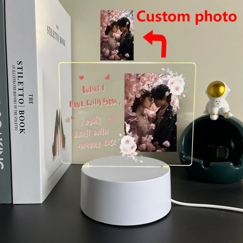 

1PC UV Print Customized Photo Acrylic Lamp For Couple Anniversary Gift Bedroom Table Light Gift For Girlfriend Boyfriend Wife