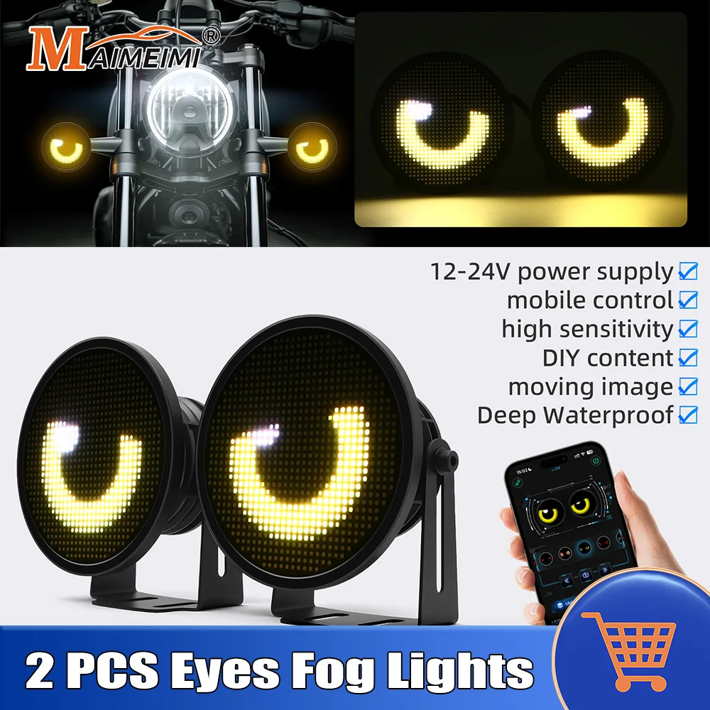 

DIY светодиодные лампы для глаз, 2 шт., противотуманные фары для глаз, управление через приложение, Bluetooth-совместимый анимационный узор, фара для вождения мотоцикла, автомобиля