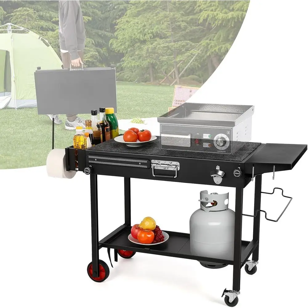 

Portable Outdoor Grill Cart with Wheels, 31L x 17W for Grilling, Griddle, Pizza Oven, and Food Prep, Suitable for Wood-Fired Gri