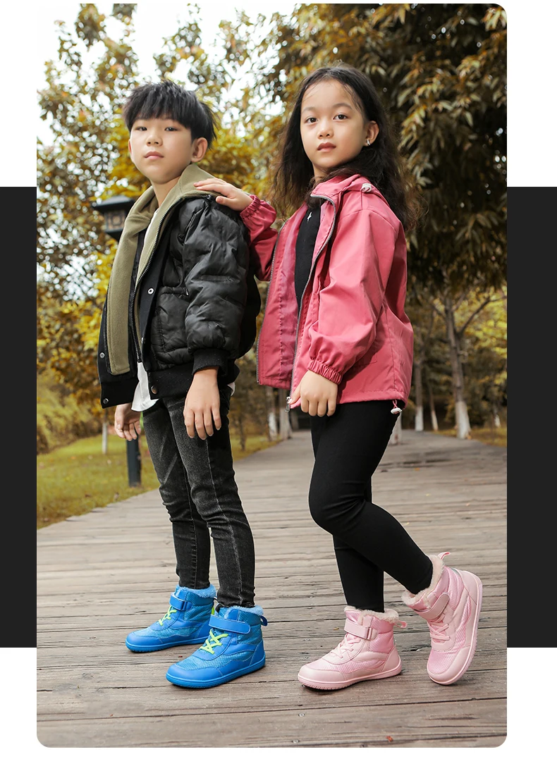 Children's Winter Shoes - Mid-Cut for Big/Middle/Little Kids, Fleece Inner Lining, Thickened for Boys/Girls, Fashionable Barefoot Boots for Boys and Girls