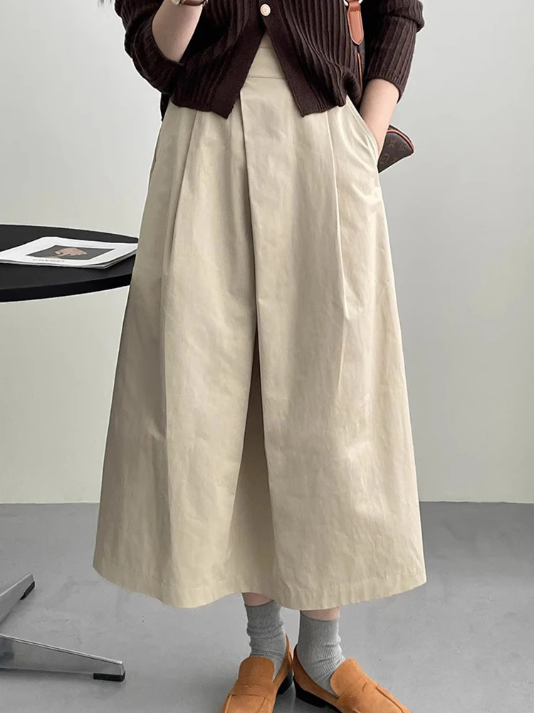 

QOERLIN Casual A-Line Long Skirts Maxi Women High Waist Loose Pocket Irregular Skirt Khaki Blue Skirt Korean Style Office Ladies