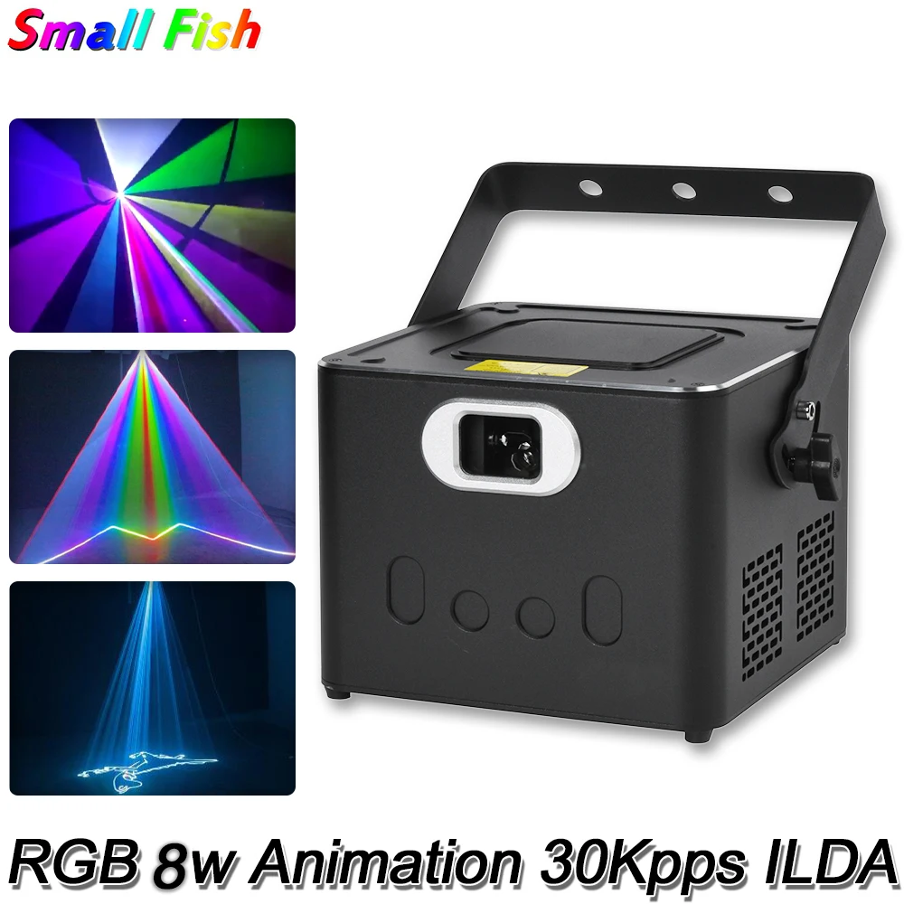 Nuevo haz de proyector láser 8w RGB con fiesta de animación ILDA 30Kpps escáner iluminación de escenario DJ Disco Night Club luces láser para interiores