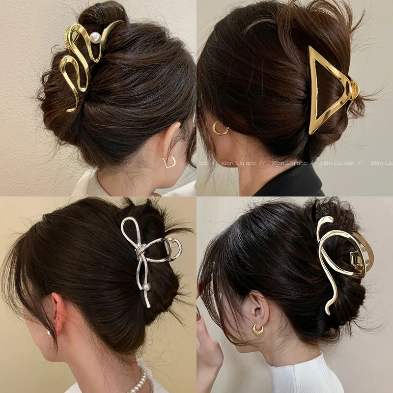 Horquillas geométricas de Metal para el pelo, horquillas de cangrejo, pinzas para el pelo cruzadas a la moda, pasadores para mujeres y niñas, accesorios coreanos para el cabello con Clip para cola de caballo