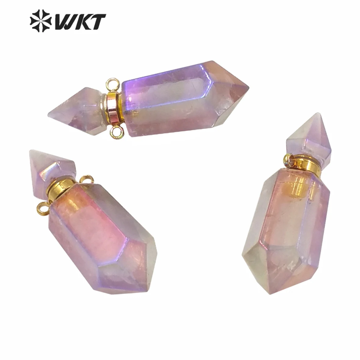 WT-P1592 WKT Exclusive Newest Natural Light Purple Stone Double Loops Spirit Quartz Essencial Oil Pendant As Gift Decoration