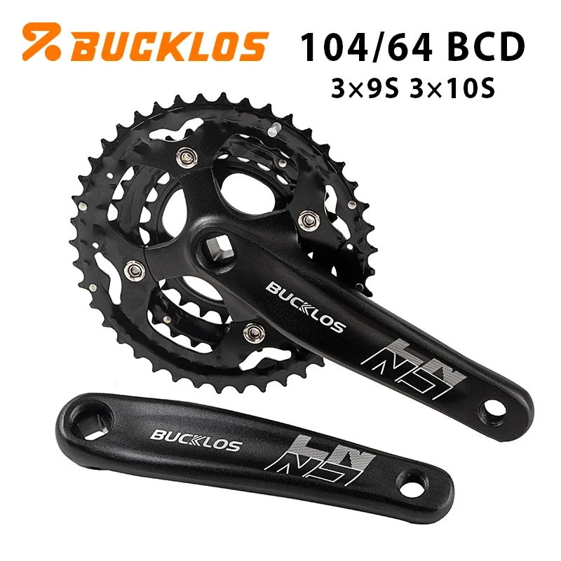 Set di guarniture per bicicletta BUCKLOS 104/64BCD, 170 mm, in lega di alluminio, 3x9 o 3x10 velocità, con tre corone, braccio singolo, combinazione di alta resistenza, leggero, resistente all'usura,