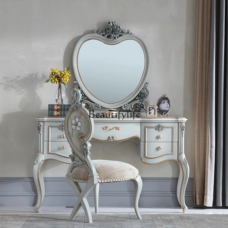 

French furniture European solid wood hand-carved dresser makeup table