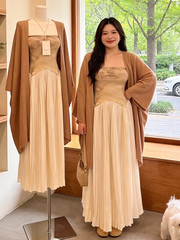 

Large Size New Chinese Zen Style Women's Summer Long Sleeveless Dress Set High Waist Asymmetric Design Fashionable Two-Piece ...