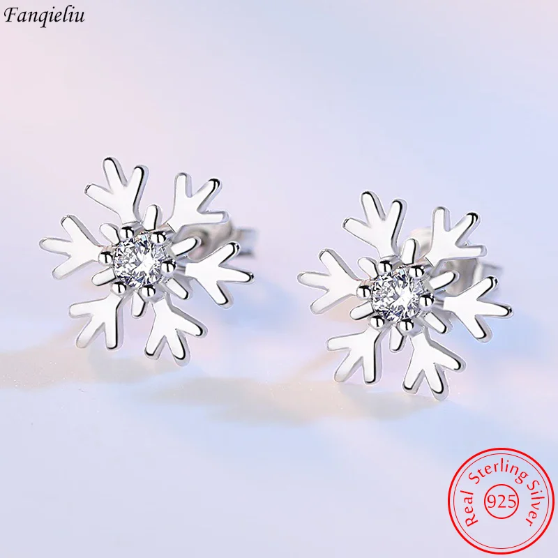 

Fanqieliu Women's 925 Sterling Silver Fashion Jewelry New Crystal Zircon Snowflake Stud Earrings FQL23658