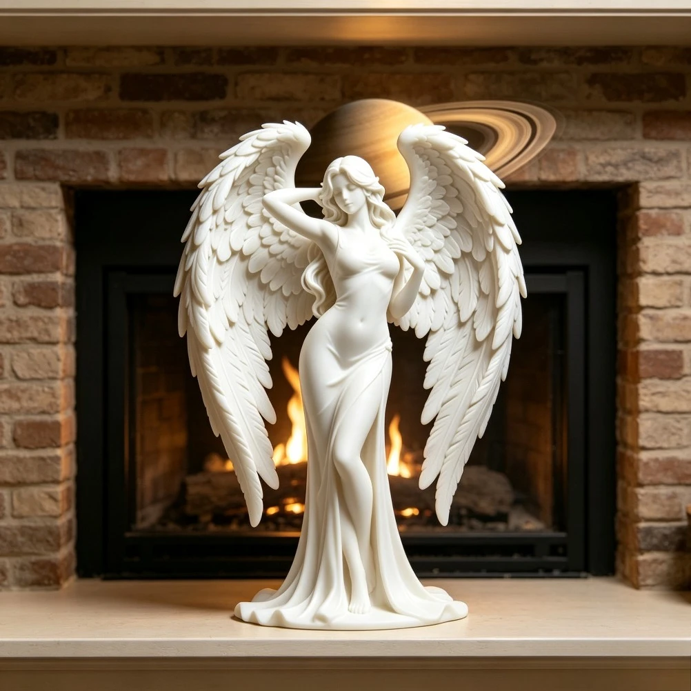 Multi-Layer Seraph Goddess Sculpture 3D Print Heart Wings Figurine Wedding Mantel Spiritual Minimalist Tabletop Decor Present view 6