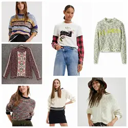 Foreign trade original single Spain 2023new printed casual knitwear women's sweater