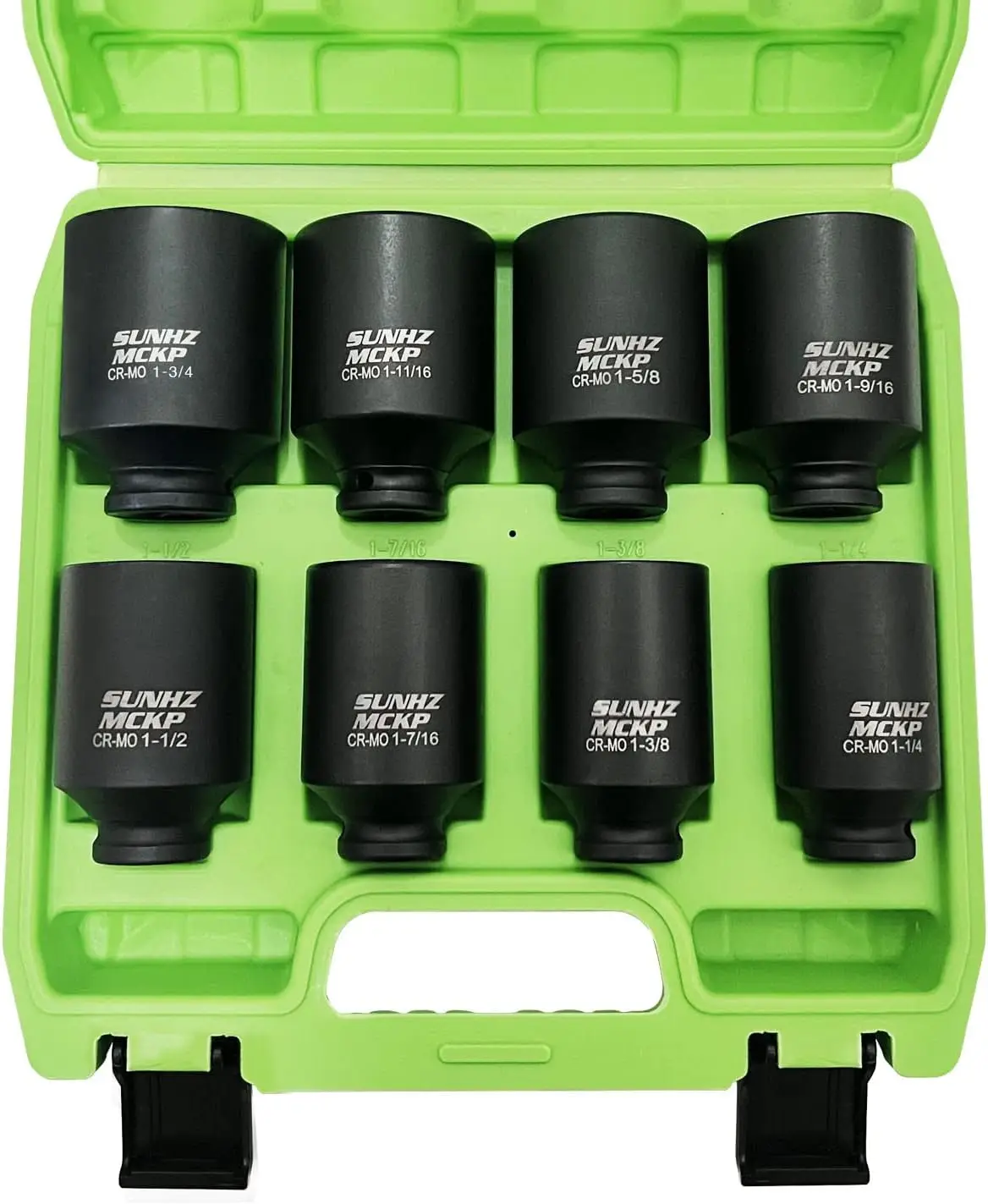 Drive Deep 6-Point Impact Socket Set, 8-Piece Standard SAE Spindle Axle Nut Impact Socket Set, Cr-Mo