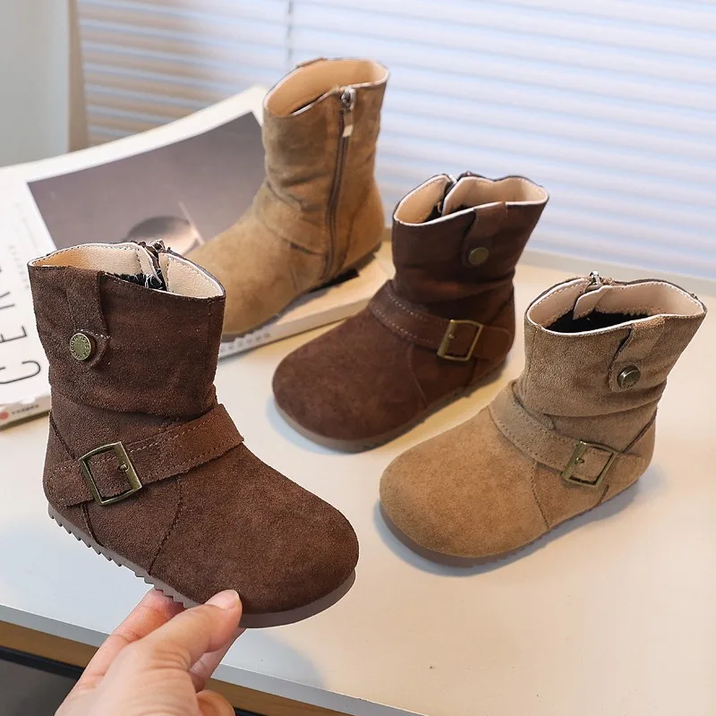 

Winter Child Boots 2025 Autumn New Retro Flat bottomed Girls Cowboy Boots Fashion Girls Anti slip Warm Versatile Short Boots