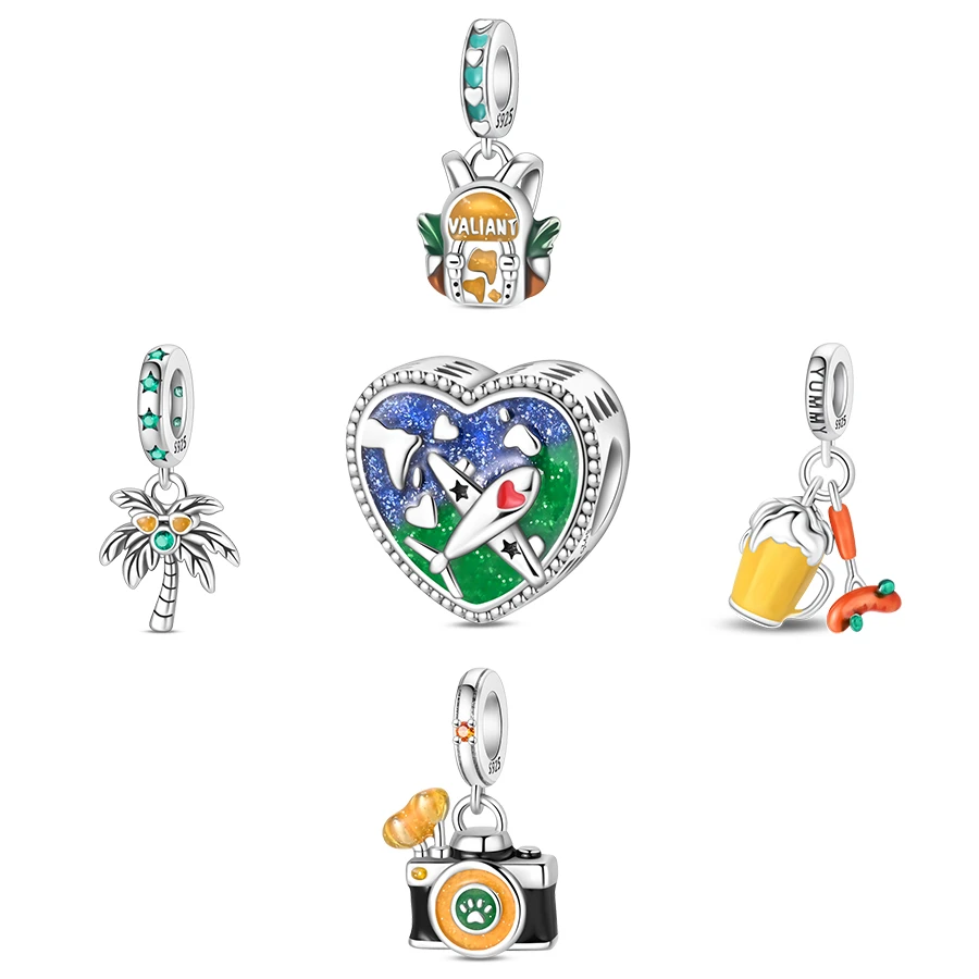 925 Silver Adventurer's Backpack Camera Charm Fashion Woman Travel Beads Fit Pandach 925 Original Bracelets DIY Jewelry Gift