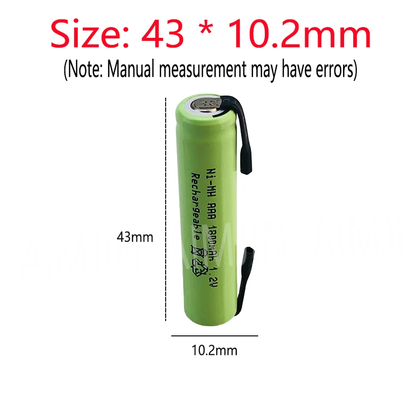 1.2V 1800mah Ni-Mh AAA Rechargeable Battery Cell, with Solder Tabs for Philips Braun Electric Shaver, Razor, Toothbrush