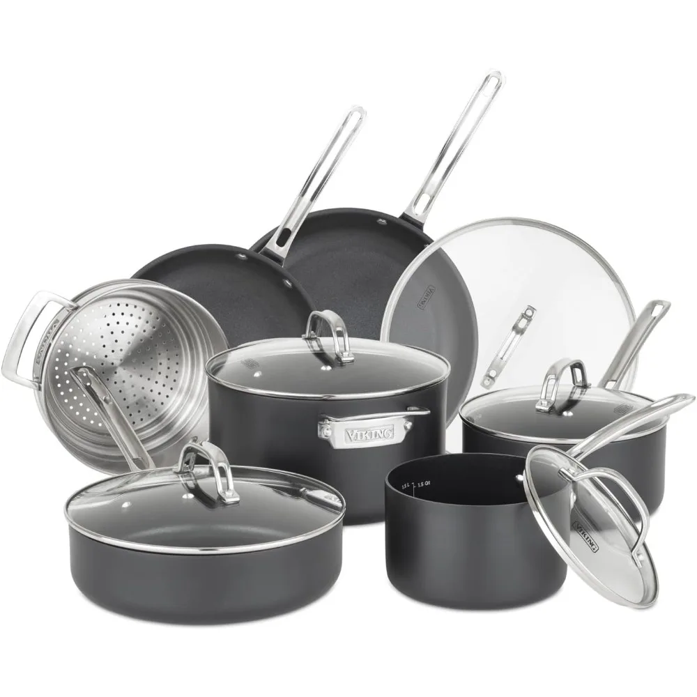 12pc Hard Anodized Nonstick Cookware Set w/Glass Lids (Set Includes: 10