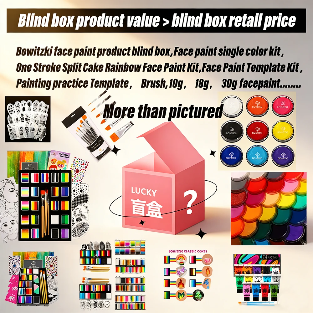

Набор для рисования на лице Bowitzki Face Paint: Профессиональный набор для боди-арта для взрослых, трафареты, палитра One Stroke Split Cake, радужный макияж