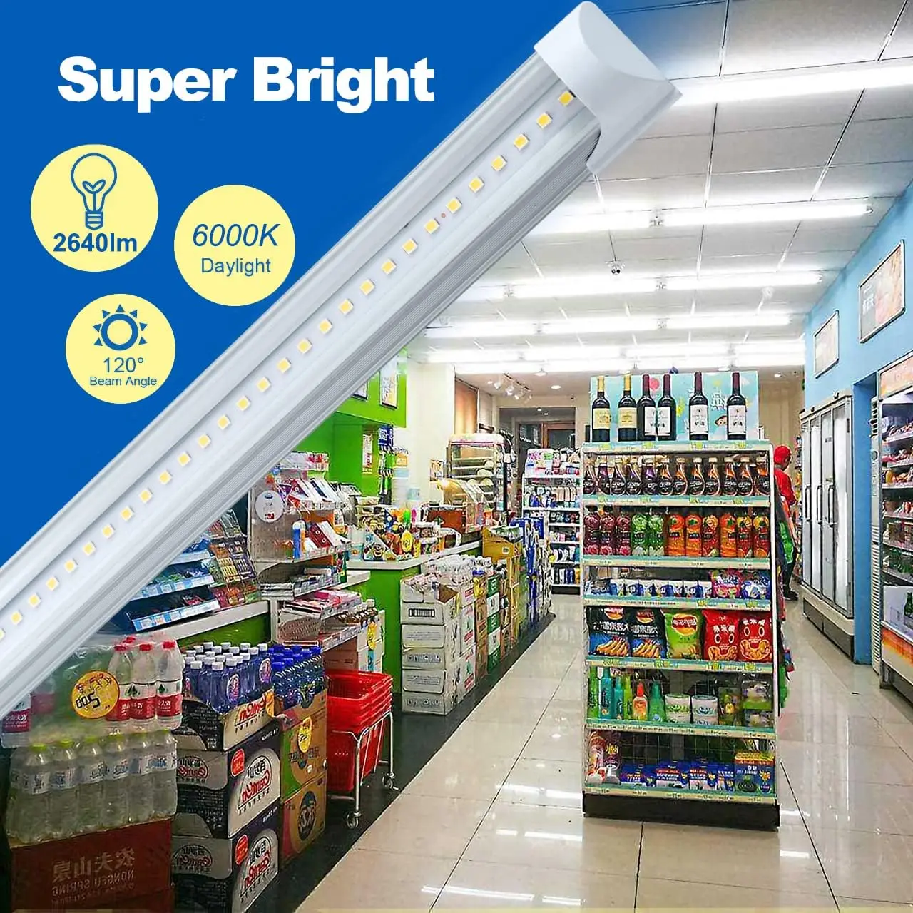 LED Shop Light 24W 4 Foot T8 Integrated Tube Light Clear Cover 6000K Daylight White with ON/Off Switch Cable for Household