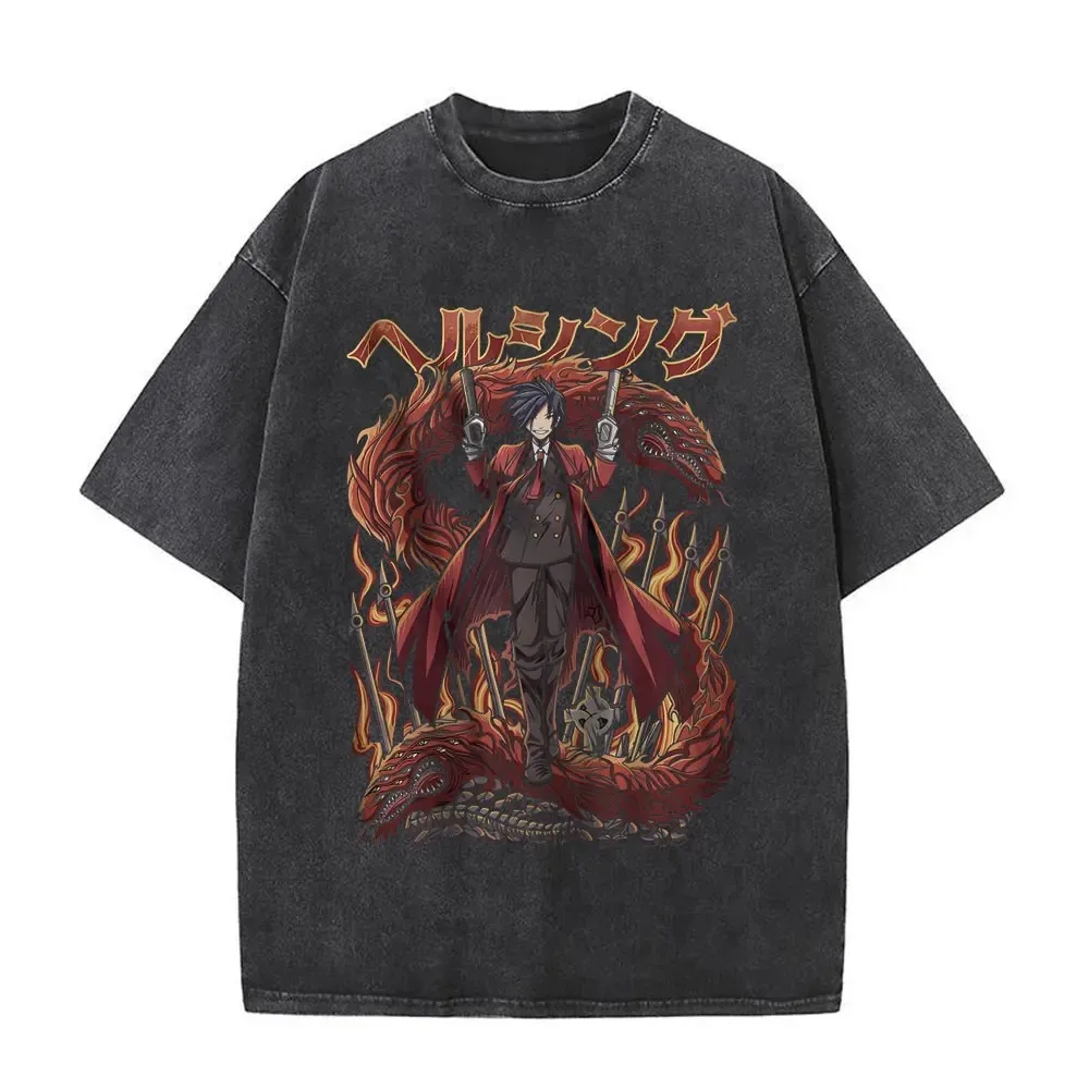 غسلها خمر أنيمي Hellsing في نهاية المطاف تي شيرت ملابس للرجال مانغا Alucard عيون تي شيرت حجم كبير ملابس الشارع الشهير أفضل بيع لينة #2