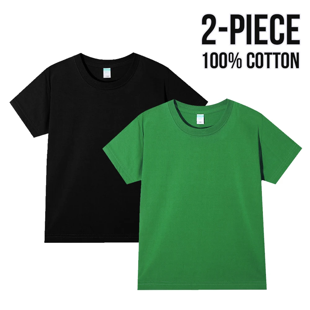Kids Clothes High Quality 100%Cotton T-shirt Tops Baby,Big Boys,Girls,Solid Color Short-sleeved Shirt 2 Piece Set Summer Clothes