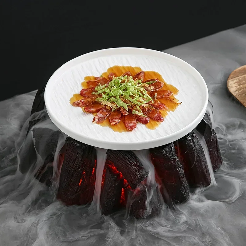 Volcano Modeling Creative Dry Ice Tableware Hotel Restaurant Artistic Conception Dishes Smoke Effect Resin Plate